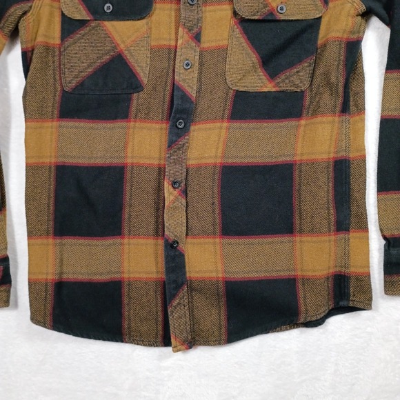 BRIXTON Flannel Shirt Flap Pockets Brown Plaid Men's Size Small - Picture 3 of 10